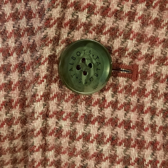 Talbots Wool Blend Equestrian Blazer Jacket Size 12 Pink Wine Houndstooth Lined - Picture 2 of 14